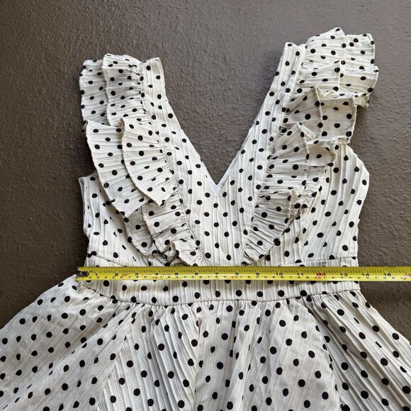 NEW LINE & DOT Kimmi Mini Dress Sz S Ivory Brown Dots Boho Ruffle Romantic - Picture 8 of 16